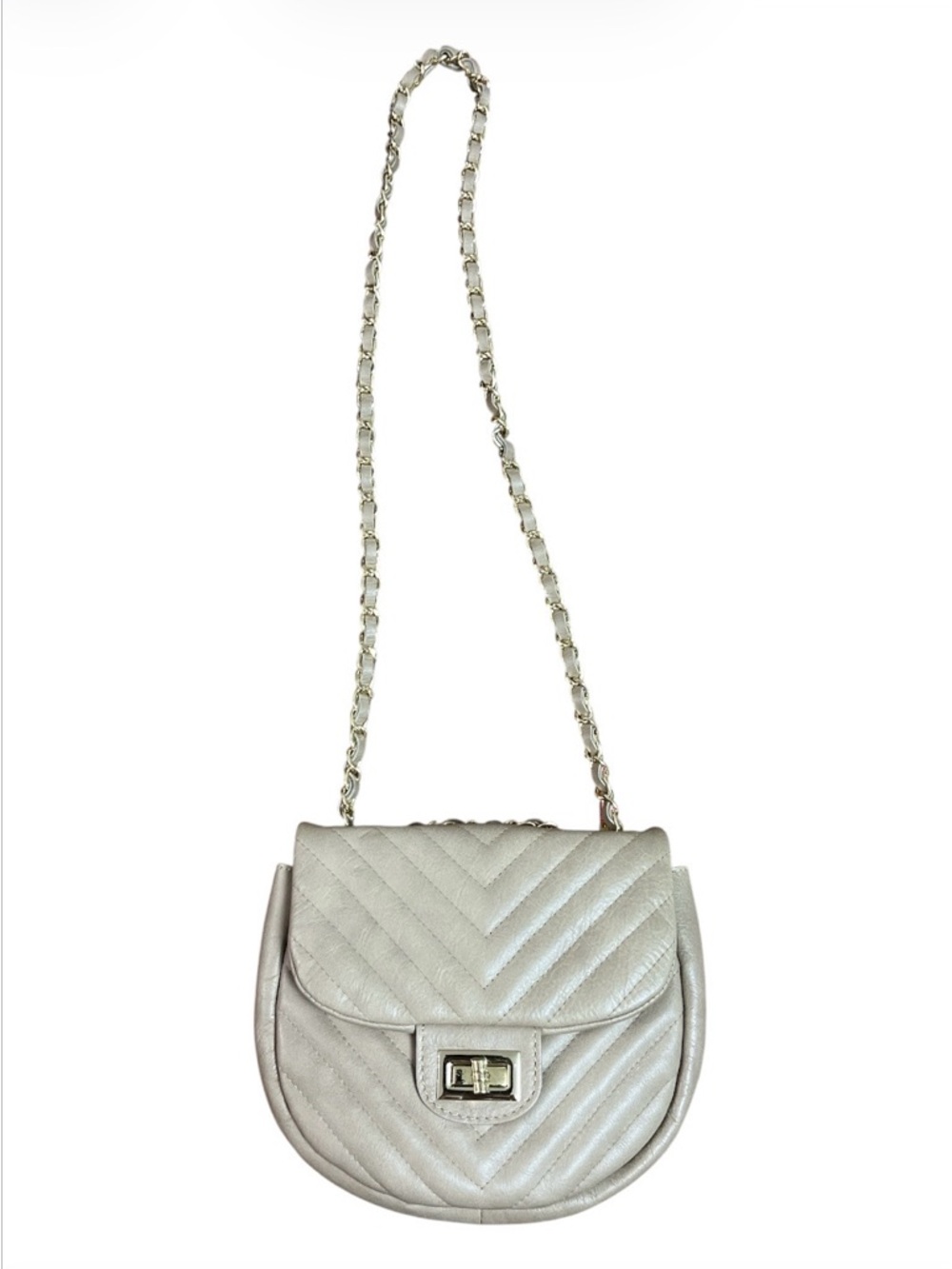 Genuine Italian Leather Chevron Quilted Crossbody Bag - Made in Italy - Beige